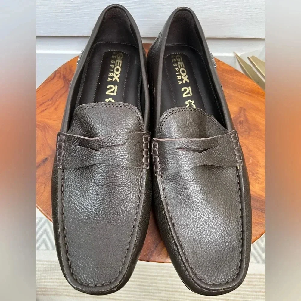 Geox U Spherica Men's Moner Moccasin Coffee Brown Leather Loafers Size 10